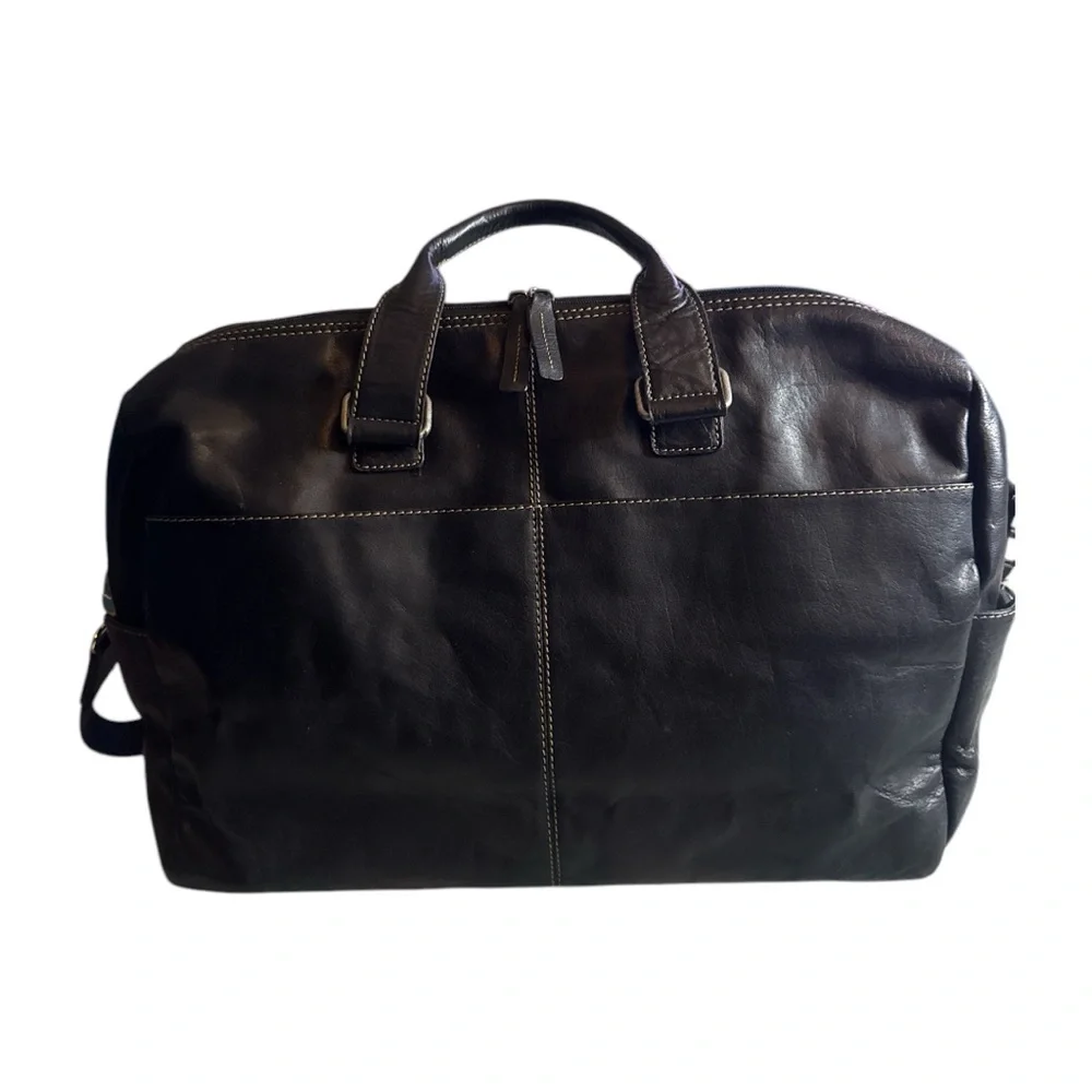 Jack Georges Spacious Voyager Black Leather Duffel Bag